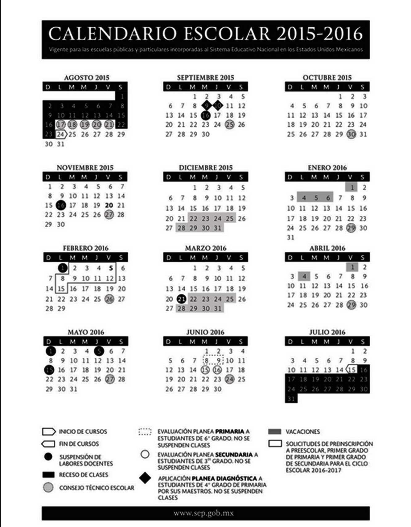 La SEP difunde el calendario escolar 2015-2016