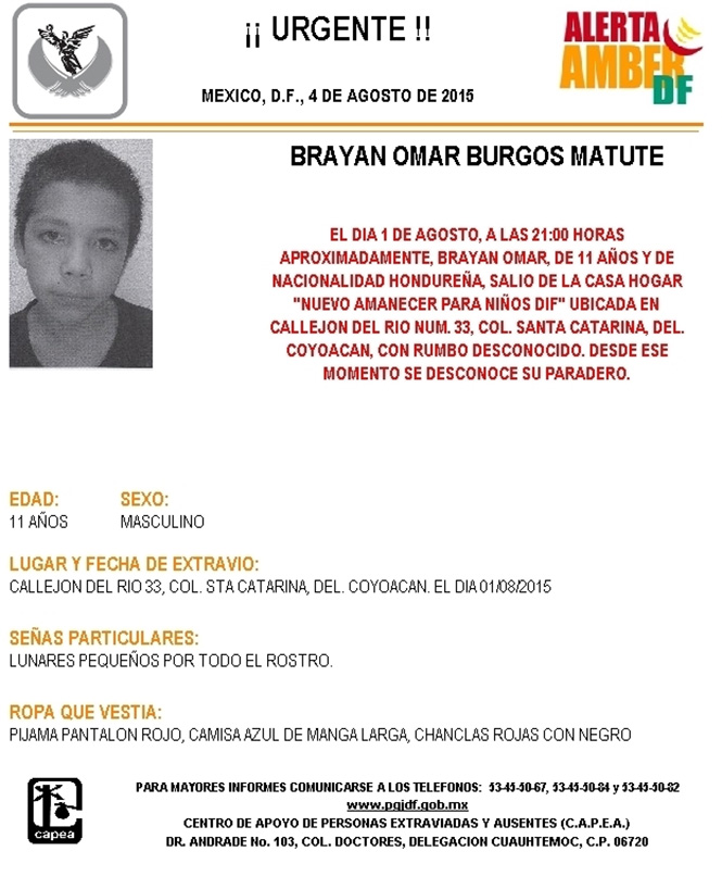 Brayan Omar Burgos desapareció de casa hogar el 1 de agosto